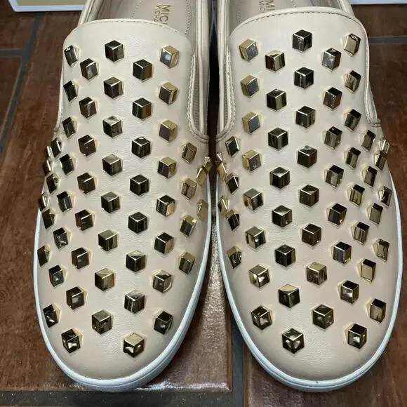 Michael Kors Women's Rose Slip On Sneakers With Golden Studs Size 10M NIB - Picture 2 of 10